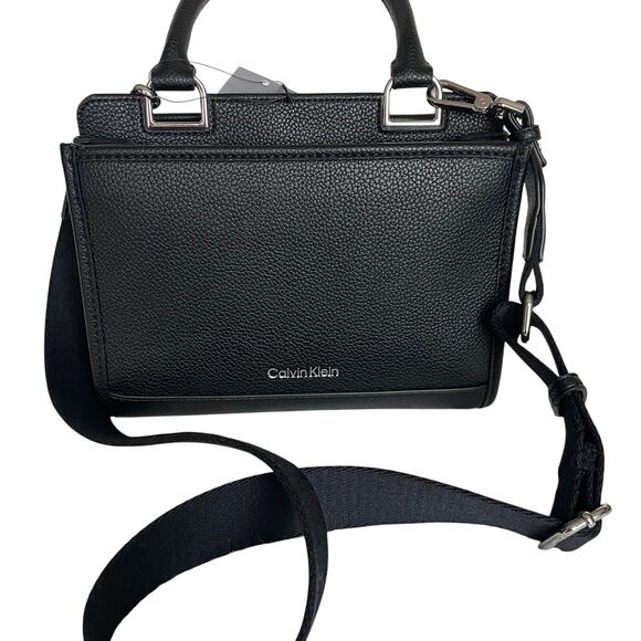 Brand New CALVIN KLEIN Shoulder Satchel Handbag Leather & Chrome MSRP $168 - Picture 1 of 8